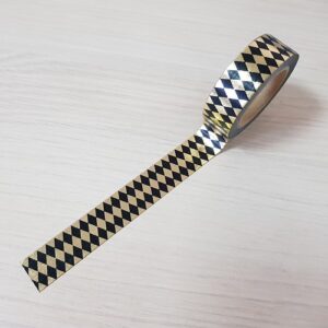 15mm x 10m HARLEQUIN BLACK & GOLD washi tape for crafts & home decor (CYW0184)